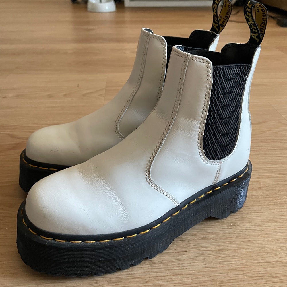 Dr. Marten's Quad 2976 White Platform Chelsea Boots